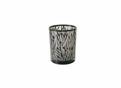 Windlicht Thato H8cm & H12cm - glas - beige/zwart set van 2