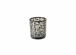 Windlicht Thato H8cm & H12cm - glas - beige/zwart set van 2