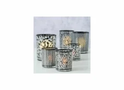 Windlicht Thato H8cm & H12cm - glas - beige/zwart set van 2