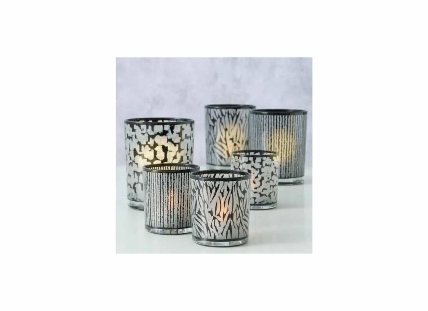 Windlicht Thato H8cm & H12cm - glas - beige/zwart set van 2