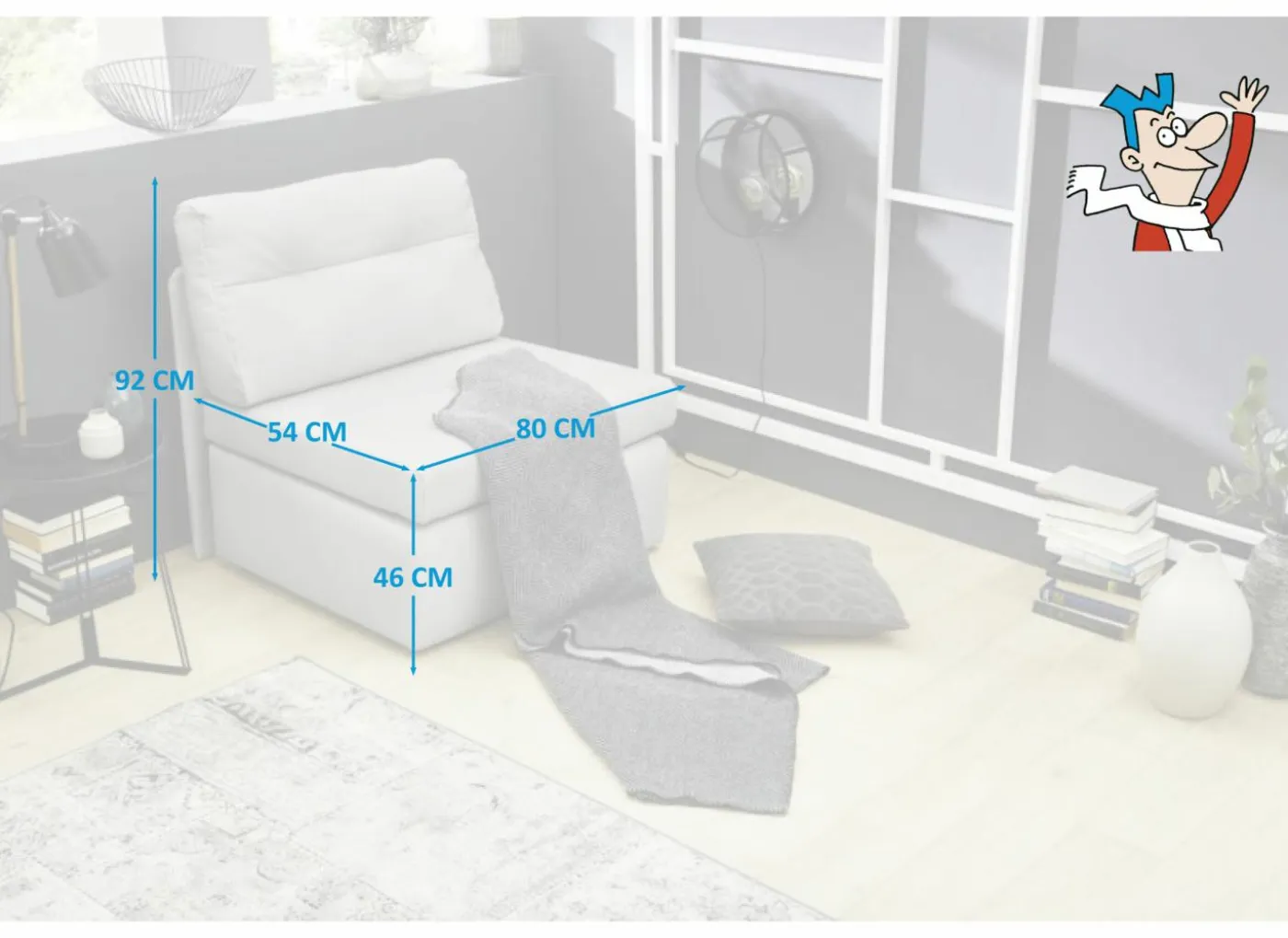 Zetelbed Tunis 1 persoons - 85x82cm - stof - lichtgrijs