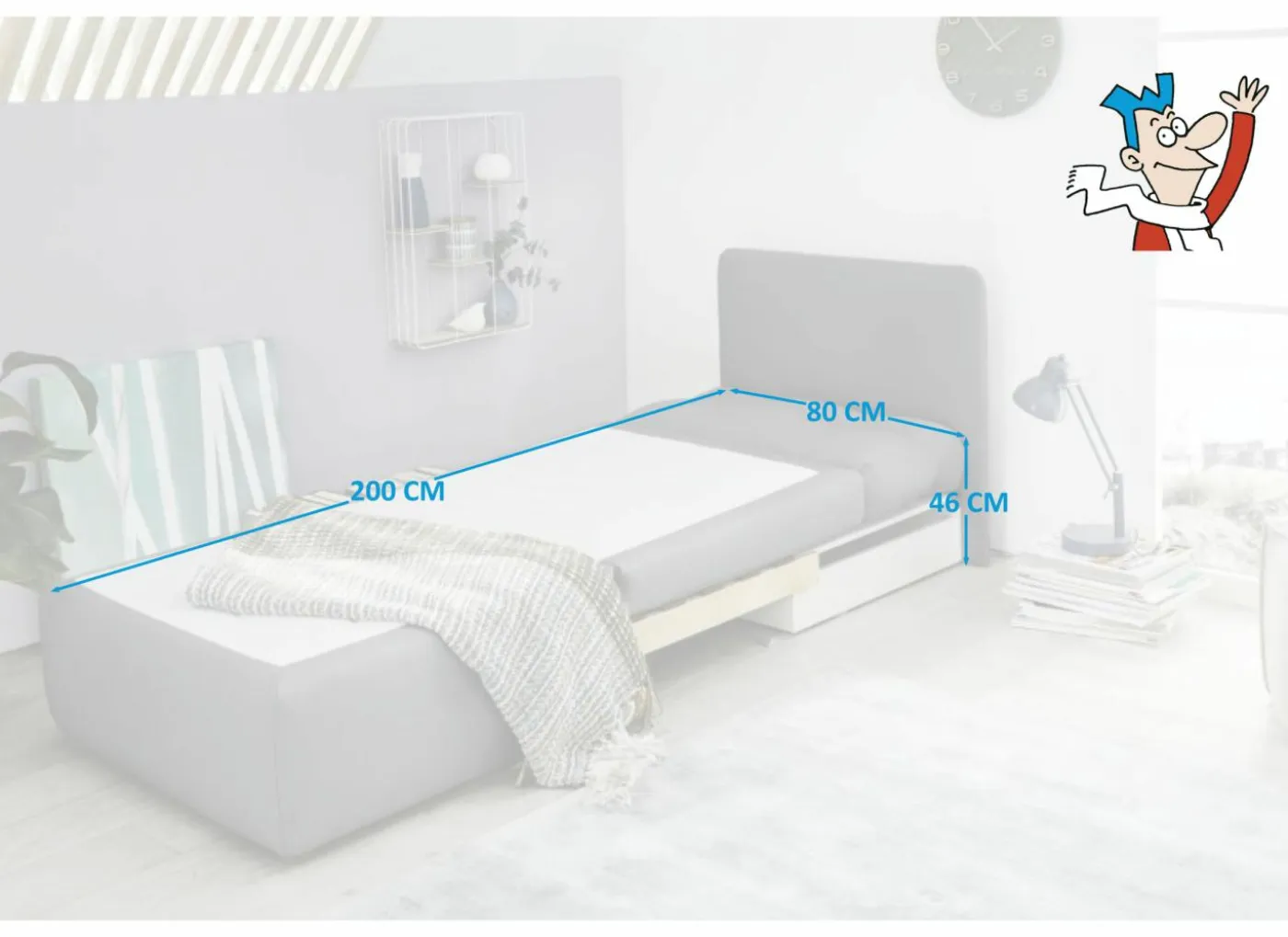 Zetelbed Tunis 1 persoons - 85x82cm - stof - donkergrijs